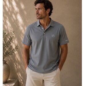 Malbon Golf Polo Shirt Mens XXL Gray Embroidered Logo Short Sleeve Performance